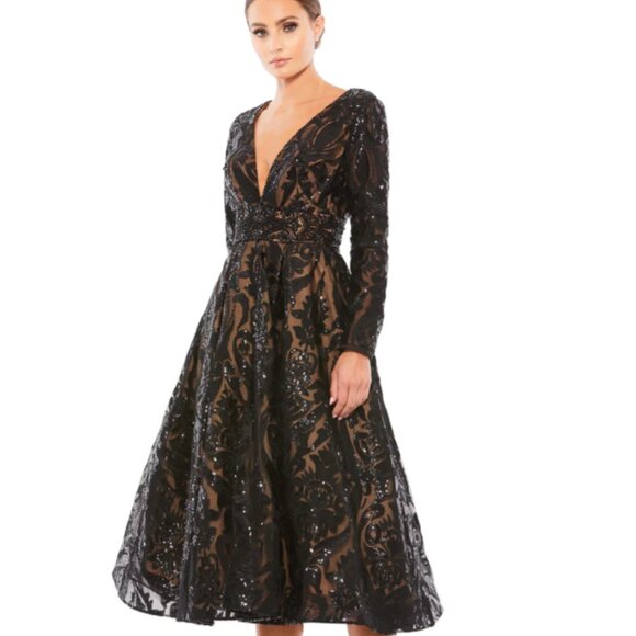 MAC DUGGAL 67529 SEQUIN EMBELLISHED A-LINE BLACK/NUDE DRESS sz 8 - Picture 6 of 6